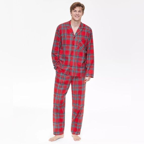 Family Pajamas Men's 2-Pc.Brinkley Cotton Plaid Notch Collar Pajamas Set size S - Picture 1 of 5
